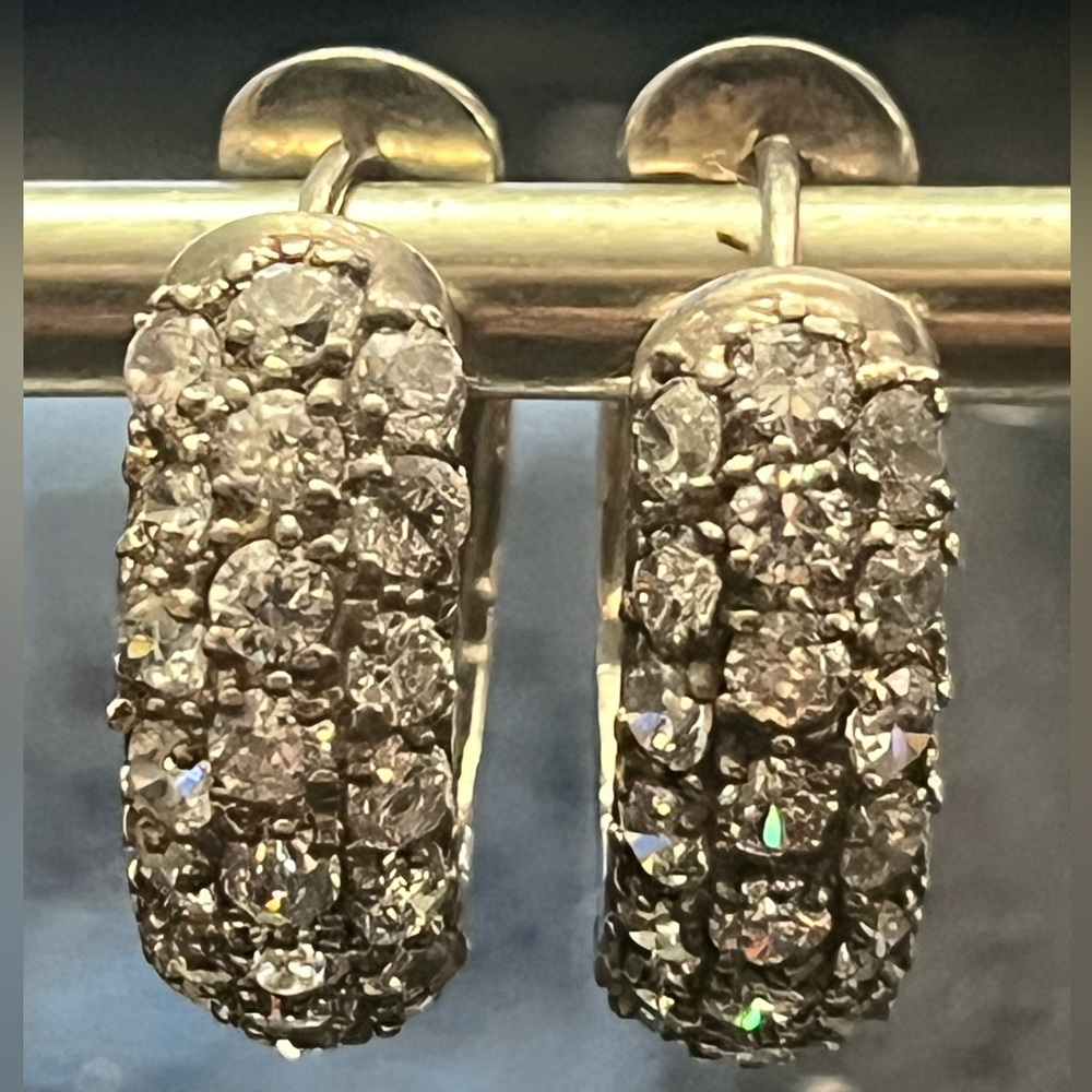 Suzanne Somers vintage estate pave set CZ Huggy dangle Hoops sterling silver HSN
